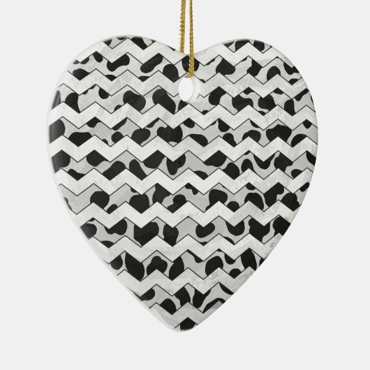 Ornement Cœur En Céramique Chvron noir et blanc dalmate (Droite)