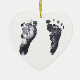 Ornement Cœur En Céramique Coeur d'empreintes de pas de bébé