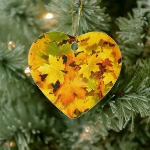 Ornement Cœur En Céramique Coloré, Tombé, Feuilles d'automne