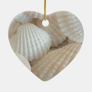 Ornement Cœur En Céramique Coquillages blancs ensoleillés, Plage d'été Exotiq