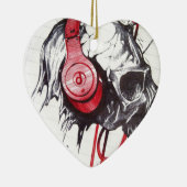 Ornement Cœur En Céramique Crâne avec conception casque (Droite)