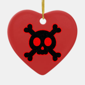 Ornement Cœur En Céramique Crâne noir et rouge