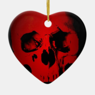 Ornement Cœur En Céramique Crâne rouge