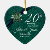 Ornement Cœur En Céramique Custom - Classy 20th Emerald Mariage Anniversaire (Devant)
