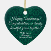 Ornement Cœur En Céramique Custom - Classy 20th Emerald Mariage Anniversaire (Dos)