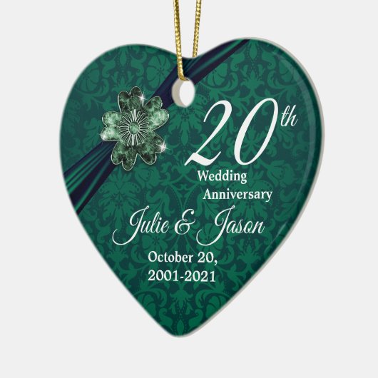 Ornement Cœur En Céramique Custom - Classy 20th Emerald Mariage Anniversaire (Gauche)