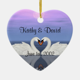 Ornement Cœur En Céramique Cygnes de mariage