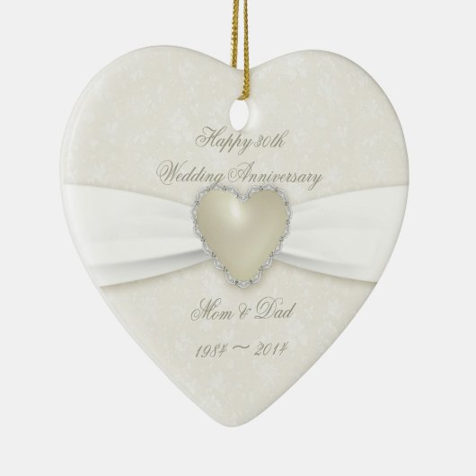 Ornement Cœur En Céramique Damask 30e anniversaire de Mariage (Droite)