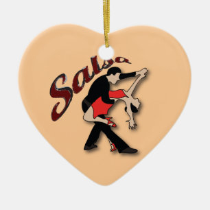 Ornement Cœur En Céramique Danseurs de Salsa