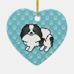 Ornement Cœur En Céramique Dessin animé de chien Poméranie parti-color noir