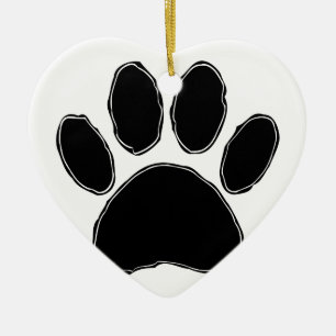 Ornement Cœur En Céramique Dessin Paw Chien En Noir