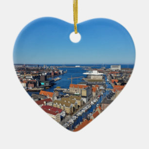 Ornement Cœur En Céramique Dessus de port de Copenhague de Vor Frelsers Kirke