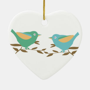 Ornement Cœur En Céramique Deux petits oiseaux