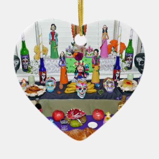 Ornement Cœur En Céramique Dia de los Muertos (Devant)