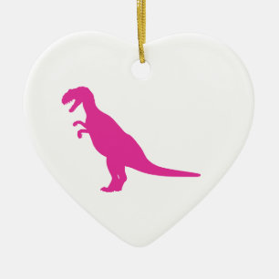 Ornement Cœur En Céramique Dinosaure rose