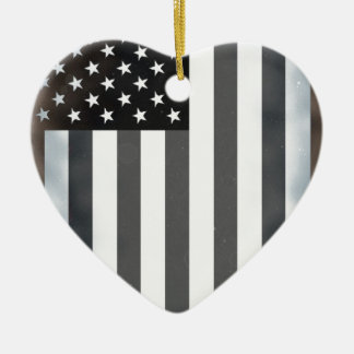 Ornement Cœur En Céramique Drapeau américain noir et blanc