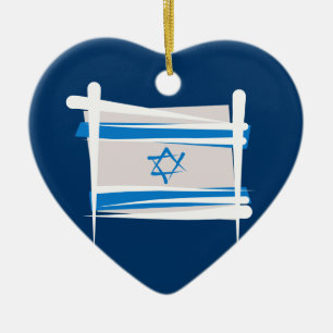 Ornement Cœur En Céramique Drapeau de brosse de l'Israël