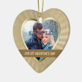 Ornement Cœur En Céramique Elégant Modèle photo Or Notre première Valentine (Gauche)