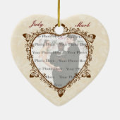 Ornement Cœur En Céramique Élégant Papillon Mariage Photo Ornament du Coeur (Dos)