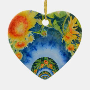 Ornement Cœur En Céramique Élégant tournesol rétro bohème