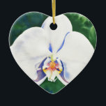 Ornement Cœur En Céramique Elégante peinture d'orchidée blanche<br><div class="desc">Elégante peinture d'orchidée blanche</div>