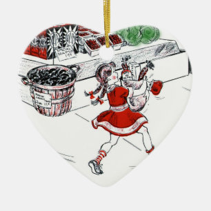 Ornement Cœur En Céramique Épicerie démodée et petite fille