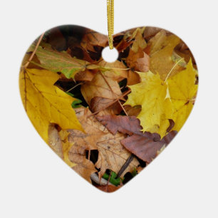 Ornement Cœur En Céramique Fallen Maple Feuille Jaune Automne Nature
