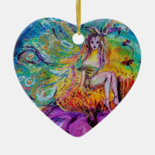 Ornement Cœur En Céramique FÉE DANS LA NUIT SAPPHIR BLEU VIBRANT Gemme