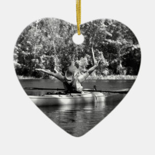 Ornement Cœur En Céramique femme en kayak