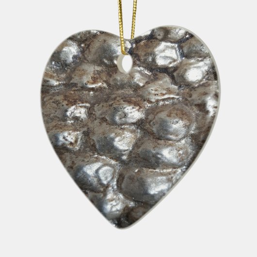 Ornement Cœur En Céramique Festive Argent foncé Metallic Art Abstrait (Gauche)