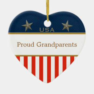 Ornement Cœur En Céramique Fiers grands-parents Patriotic Photo Heart