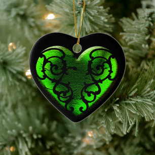Ornement Cœur En Céramique Filigree Goth Green Heart