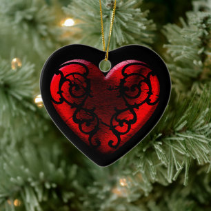 Ornement Cœur En Céramique Filigree Goth Red Heart