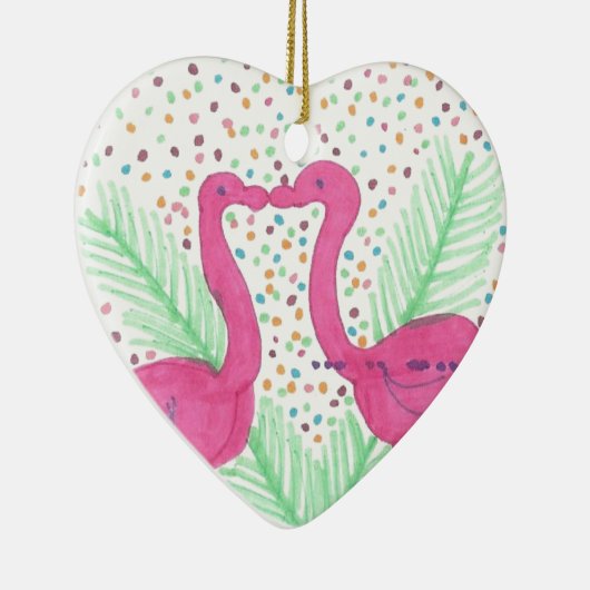 Ornement Cœur En Céramique Flamant rose Fun Tropical Motif (Droite)