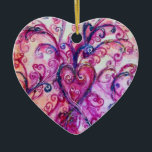 Ornement Cœur En Céramique FLEURS BLANCHES COEUR bleu rose vif<br><div class="desc">Fleurs et fleurs colorées au printemps,  Aquarelle peinture avec feuille dorée et argent.</div>