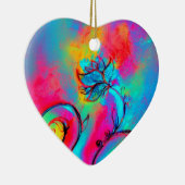 Ornement Cœur En Céramique FLEURS BLANCHES rose jaune violet, bleu turquoise (Droite)