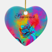 Ornement Cœur En Céramique FLEURS BLANCHES rose jaune violet, bleu turquoise (Dos)