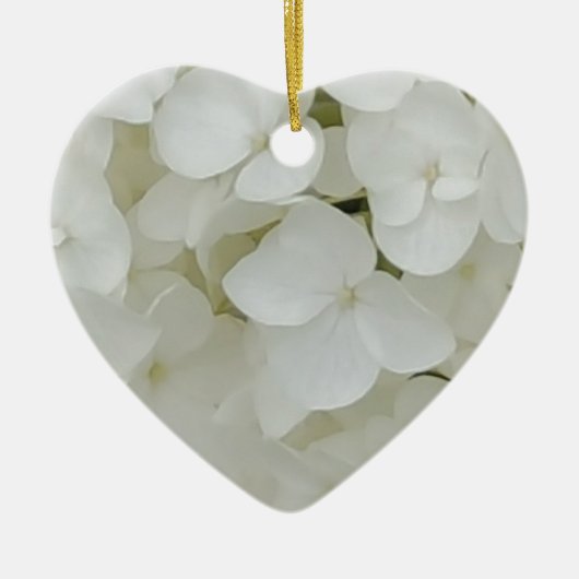 Ornement Cœur En Céramique Fleurs d'Hydrangée Floral Blanc Élégant Fleur (Devant)