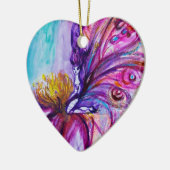 ORNEMENT CŒUR EN CÉRAMIQUE FLEURS MORTES BLANCHES EN ROSE, PARKLES D'OR (Gauche)