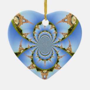 Ornement Cœur En Céramique France Paris Tour Eiffel Kaléidoscope Bleu Adorabl