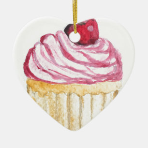 Ornement Cœur En Céramique Gâteau rose avec cerise