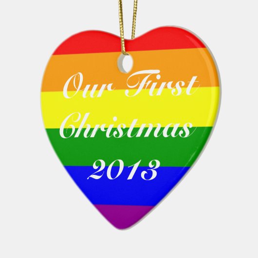Ornement Cœur En Céramique Gay Marriage First Christmas (Gauche)