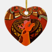 Ornement Cœur En Céramique Girafe avec deux queues de ponytail art (Devant)