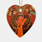 Ornement Cœur En Céramique Girafe avec deux queues de ponytail art (Gauche)
