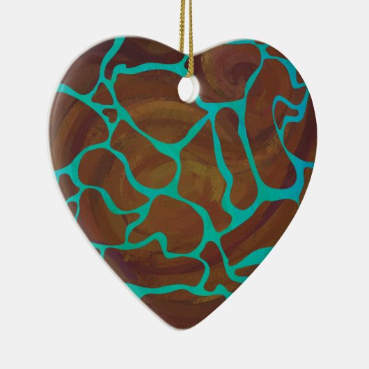 Ornement Cœur En Céramique Giraffe Impression Brown et Turquoise (Droite)
