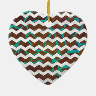 Ornement Cœur En Céramique Giraffe Impression Brown et Turquoise
