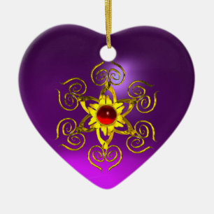 Ornement Cœur En Céramique GOLDEN ROSE RUBY, Purple Amethyst Heart