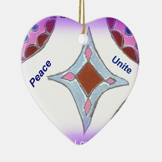 Ornement Cœur En Céramique "Gratitude Peace Love Unite" Mandala Art Imprimer (Droite)