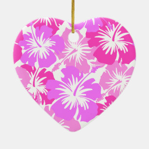 Ornement Cœur En Céramique Hibiscus Hawaiian Floral Aloha Chemise Imprimer