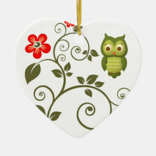 Ornement Cœur En Céramique Hibou de Noël